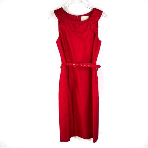 kate spade Dresses & Skirts - Kate Spade Carlyle Dress Red Satin Belted Bow Neckline Sheath Sleeveless 8